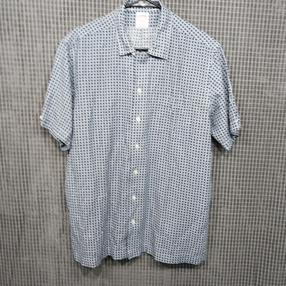 Brooks Brothers Button Down Shirt Mens Linen Blend Geometric Blue M